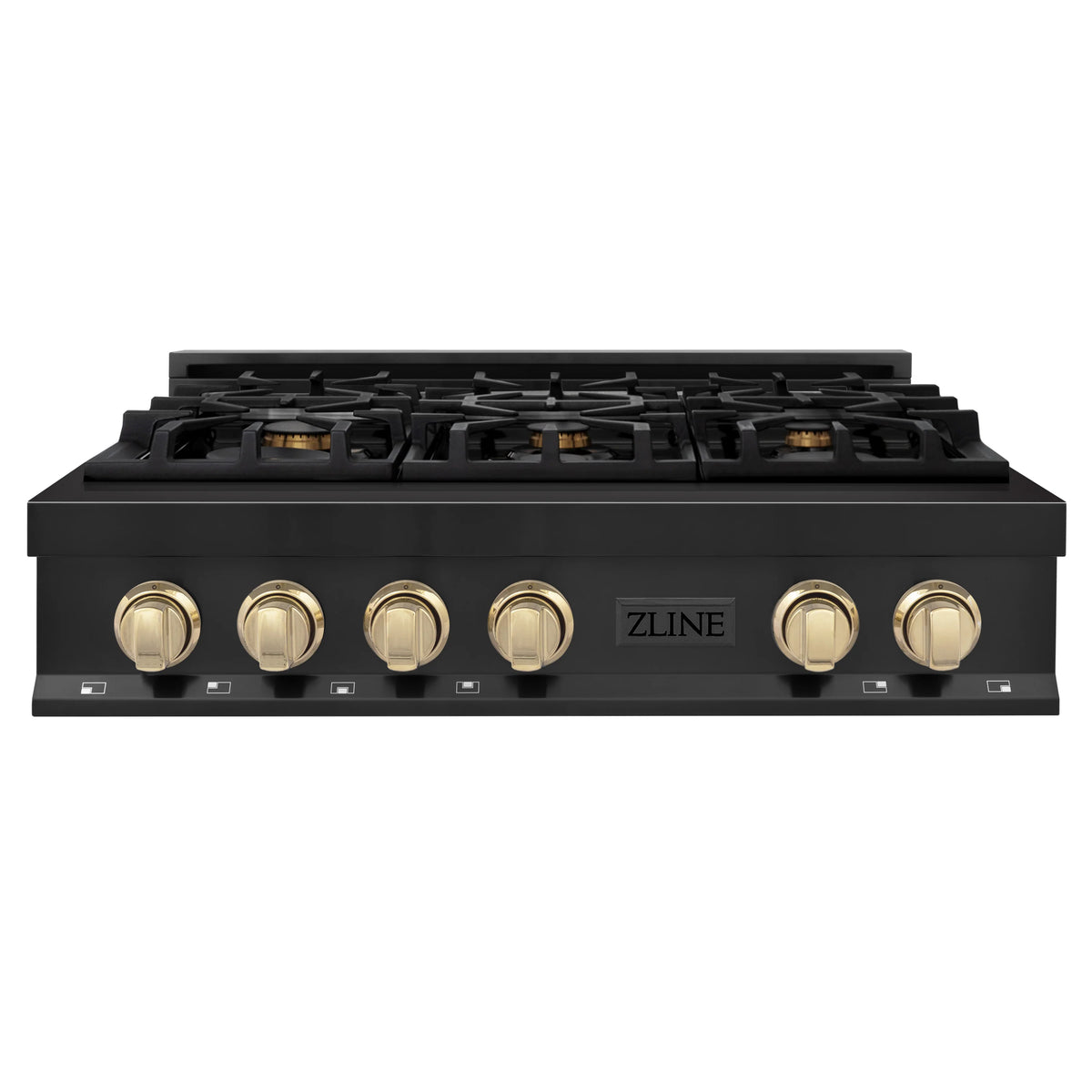 ZLINE - Autograph Edition 36&quot; Porcelain Rangetop with 6 Gas Burners in Black Stainless Steel and Gold Accents (RTBZ-36-G)