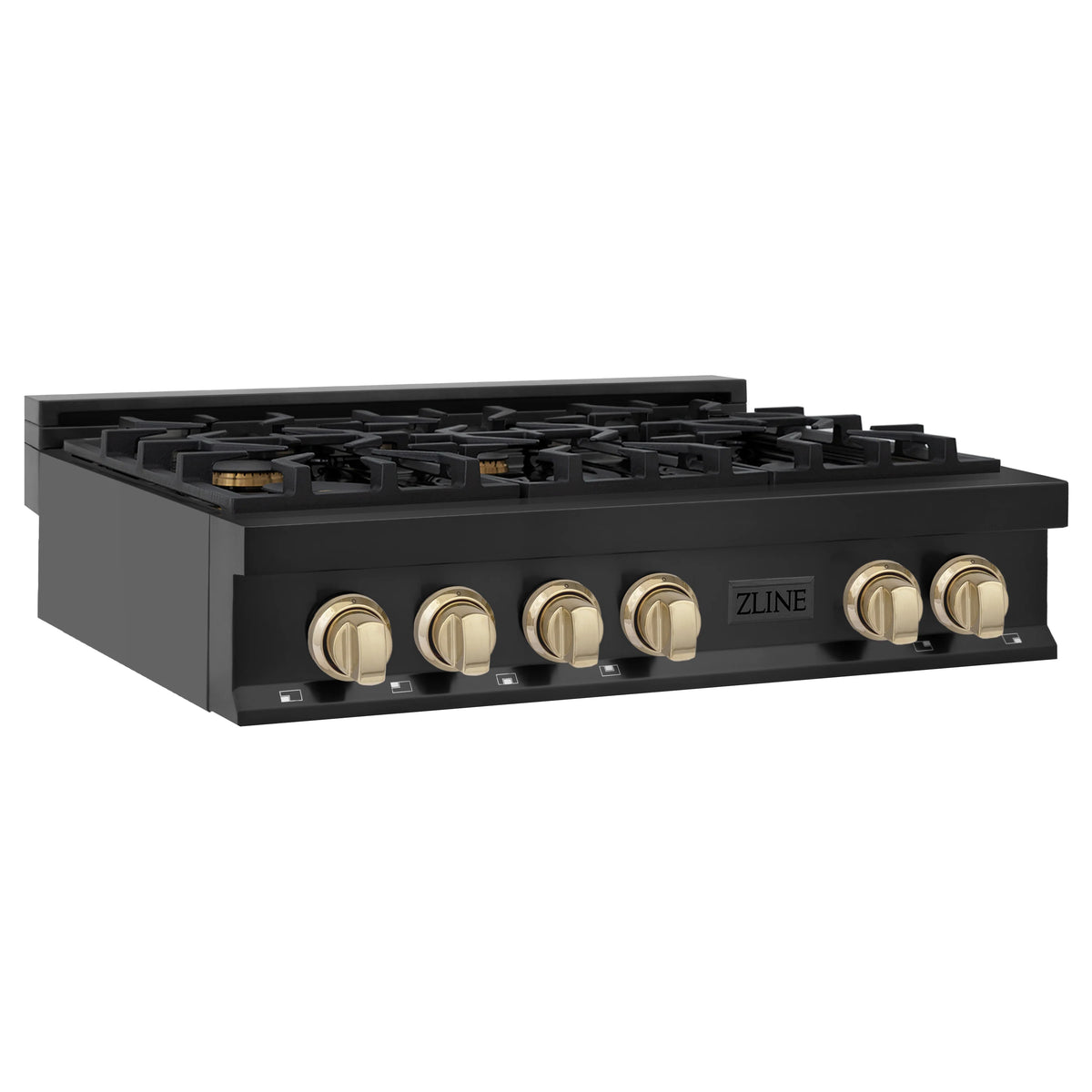 ZLINE - Autograph Edition 36&quot; Porcelain Rangetop with 6 Gas Burners in Black Stainless Steel and Gold Accents (RTBZ-36-G)