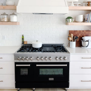 ZLINE 48" 6.0 cu. ft. Dual Fuel Range with Gas Stove and Electric Oven in Stainless Steel and Black Matte Door (RA-BLM-48)