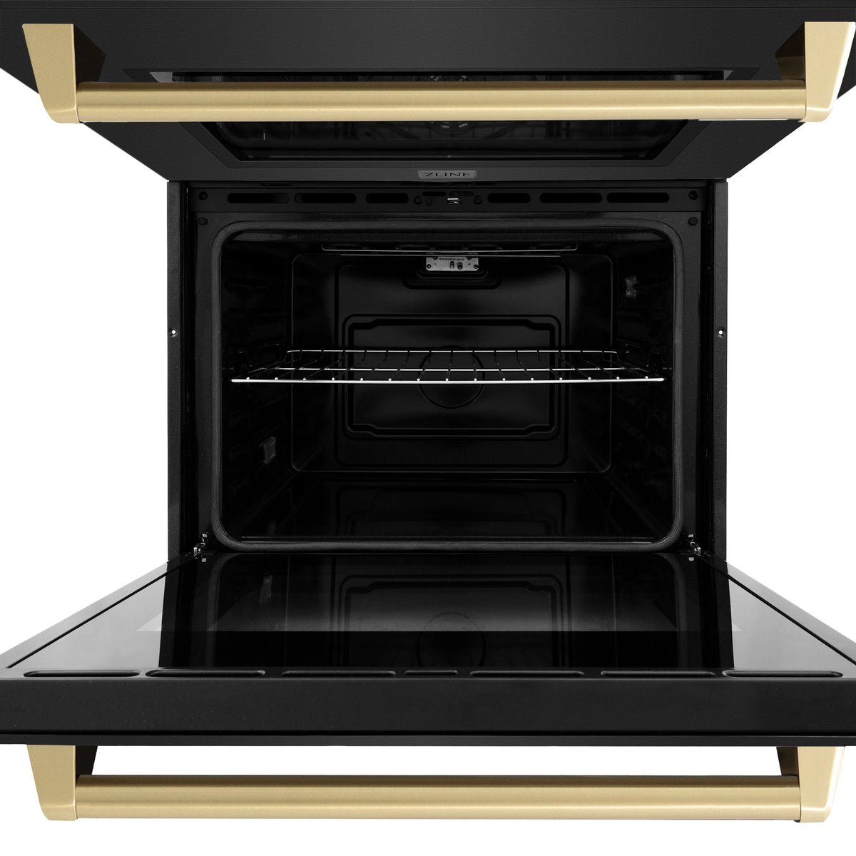 ZLINE - 30 in. Autograph Edition Professional True Convection Double Wall Oven with Air Fry and Self Clean in Black Stainless Steel with Champagne Bronze Handles