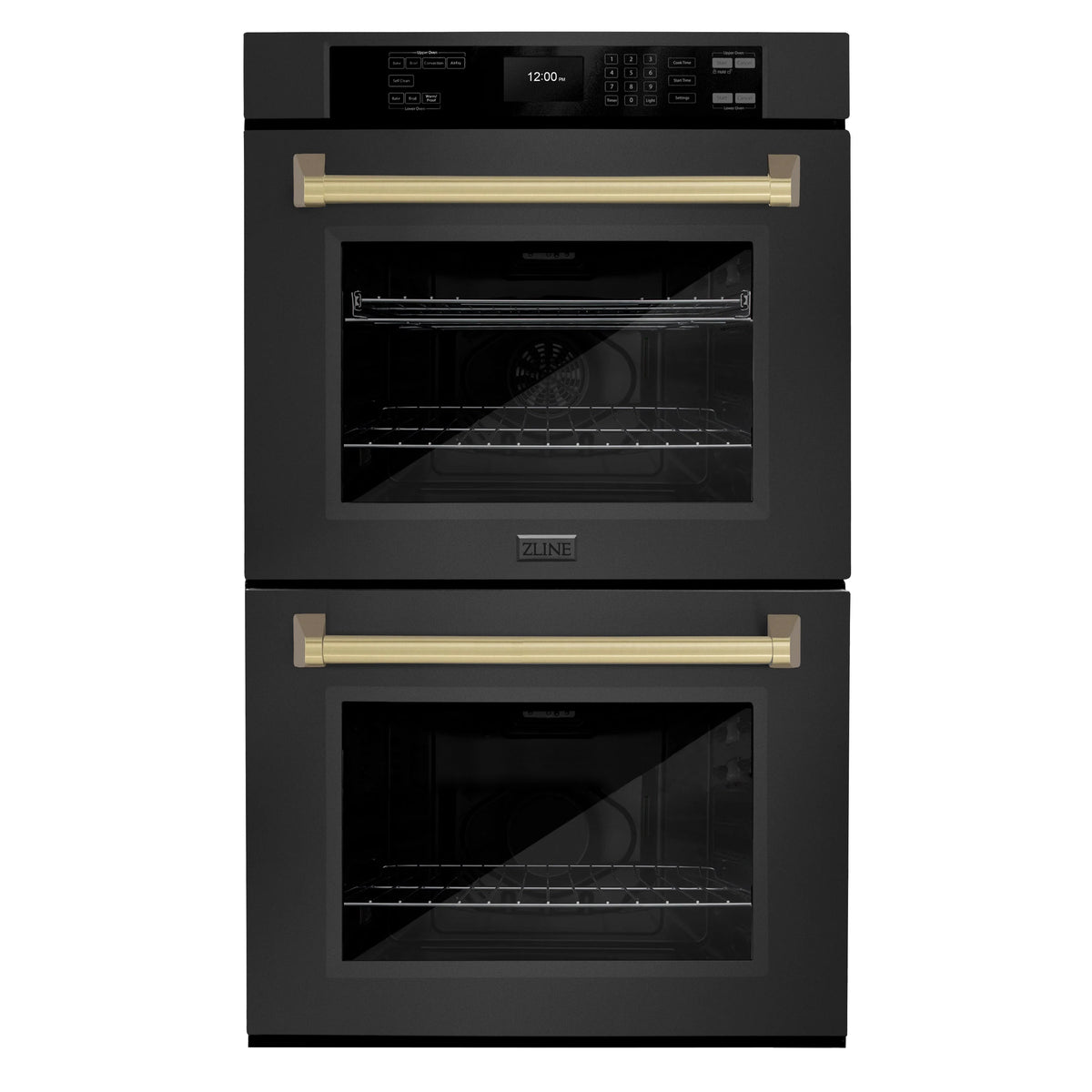 ZLINE - 30 in. Autograph Edition Professional True Convection Double Wall Oven with Air Fry and Self Clean in Black Stainless Steel with Champagne Bronze Handles