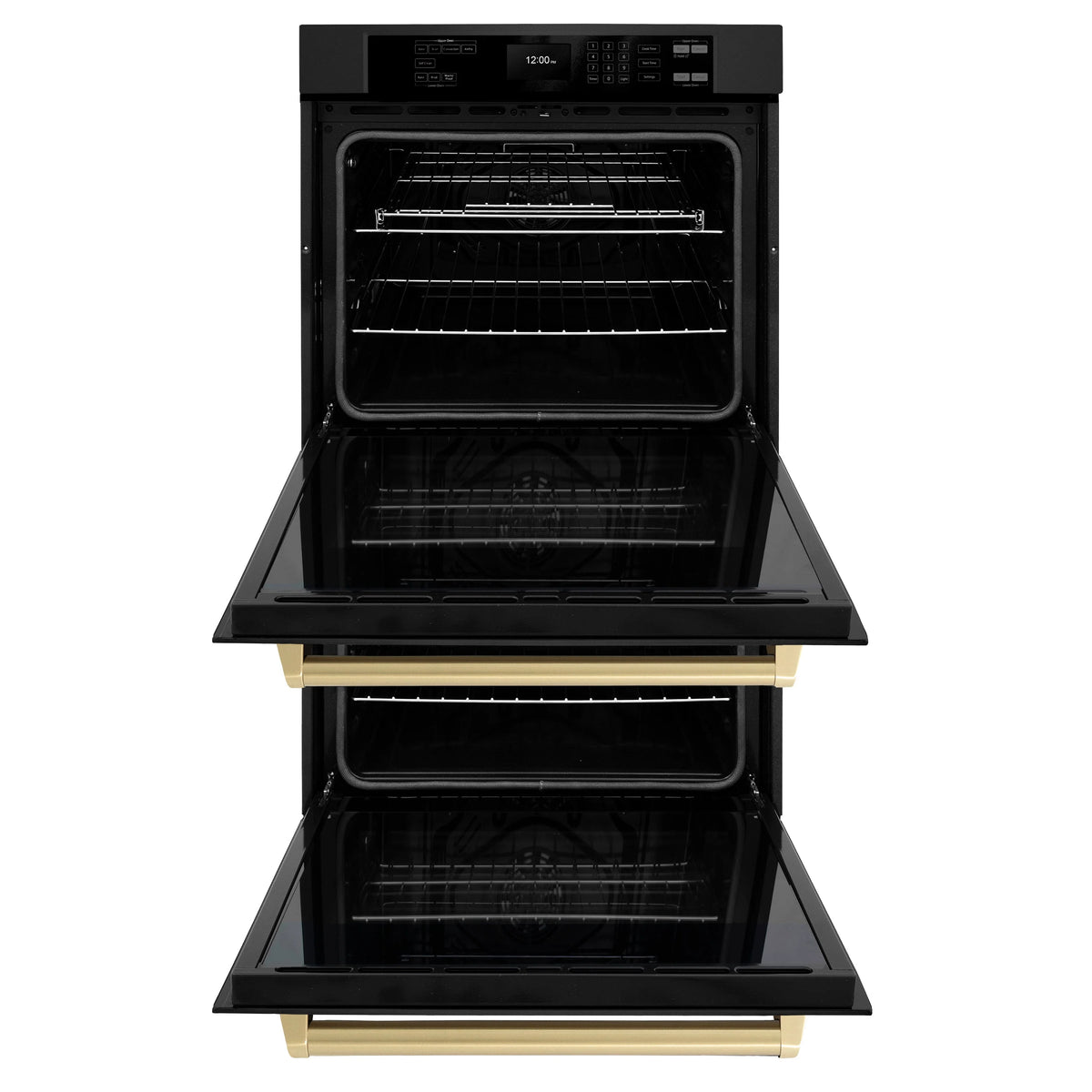 ZLINE - 30 in. Autograph Edition Professional True Convection Double Wall Oven with Air Fry and Self Clean in Black Stainless Steel with Champagne Bronze Handles