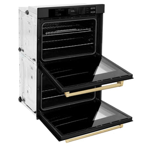 ZLINE - 30 in. Autograph Edition Professional True Convection Double Wall Oven with Air Fry and Self Clean in Black Stainless Steel with Champagne Bronze Handles