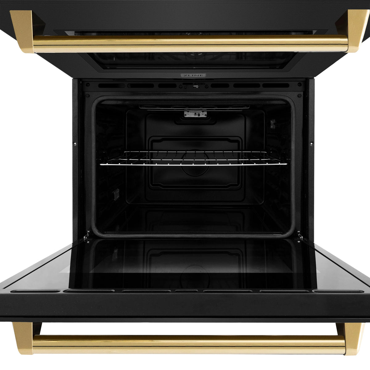 ZLINE - 30 in. Autograph Edition Professional True Convection Double Wall Oven with Air Fry and Self Clean in Black Stainless Steel with Polished Gold Handles