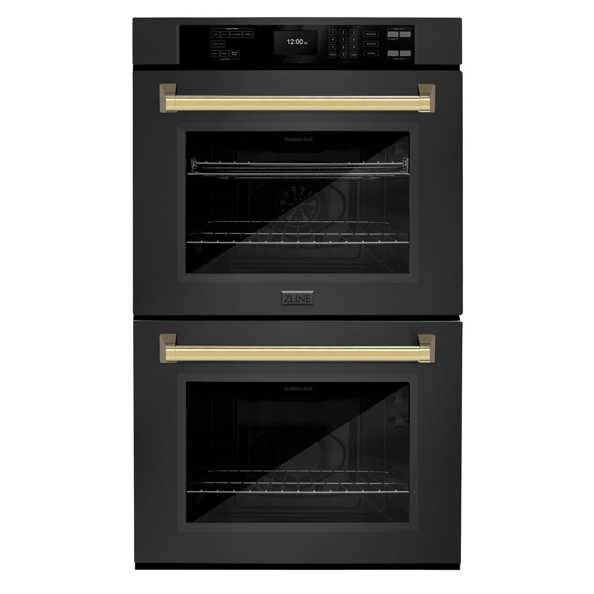 ZLINE - 30 in. Autograph Edition Professional True Convection Double Wall Oven with Air Fry and Self Clean in Black Stainless Steel with Polished Gold Handles