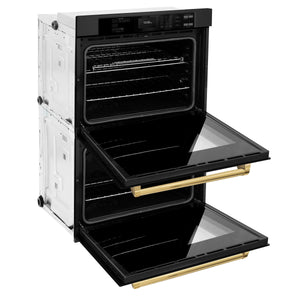 ZLINE - 30 in. Autograph Edition Professional True Convection Double Wall Oven with Air Fry and Self Clean in Black Stainless Steel with Polished Gold Handles