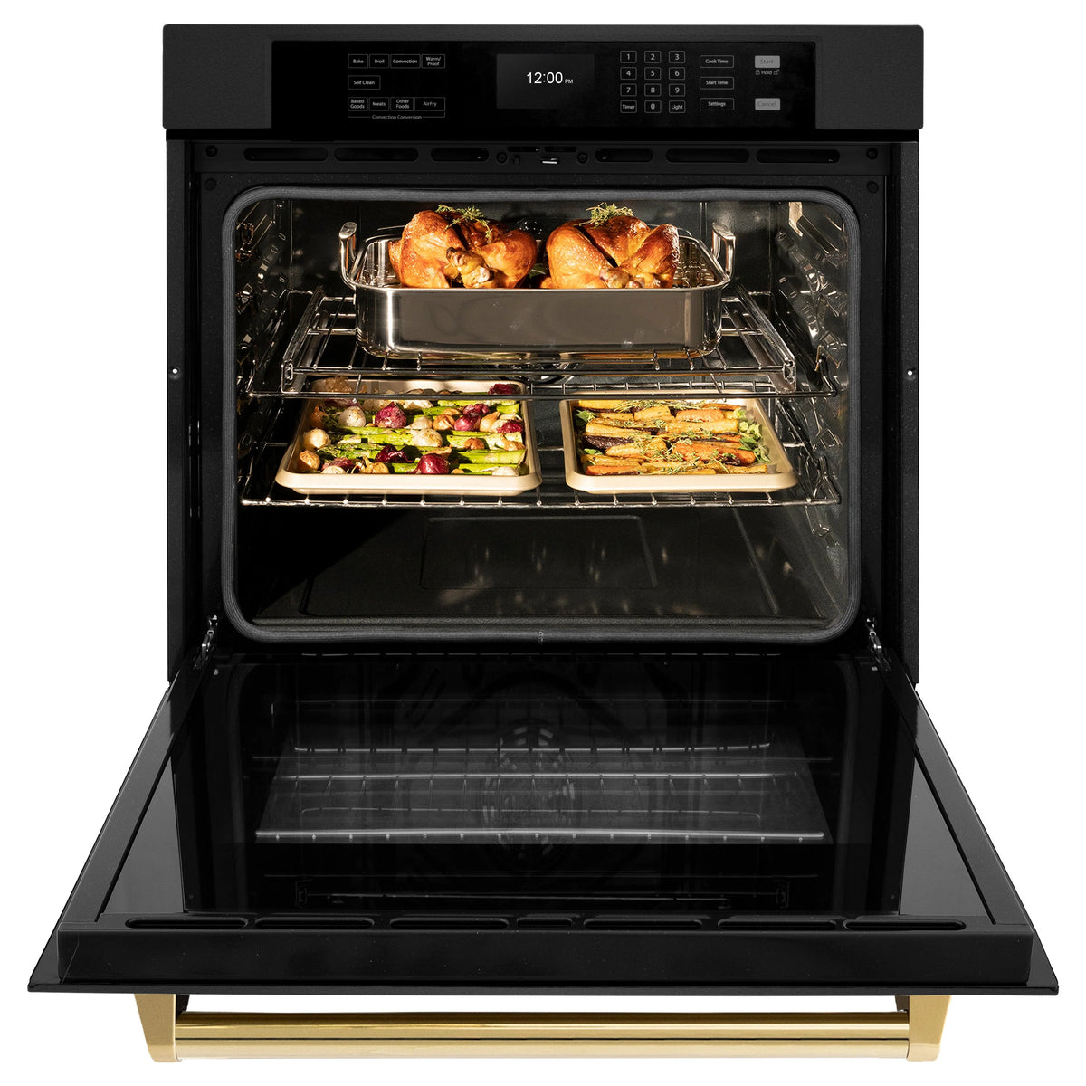 ZLINE - 30 in. Autograph Edition Professional True Convection Single Wall Oven with Air Fry and Self Clean in Black Stainless Steel with Champagne Bronze Handle