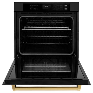 ZLINE - 30 in. Autograph Edition Professional True Convection Single Wall Oven with Air Fry and Self Clean in Black Stainless Steel with Polished Gold Handle