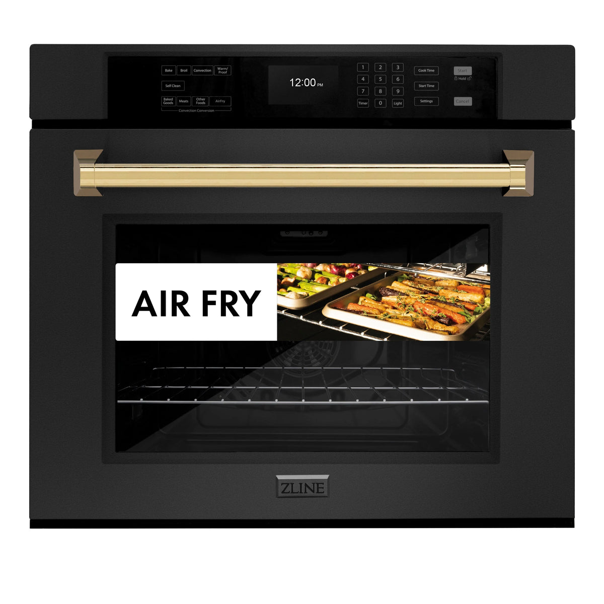 ZLINE - 30 in. Autograph Edition Professional True Convection Single Wall Oven with Air Fry and Self Clean in Black Stainless Steel with Champagne Bronze Handle