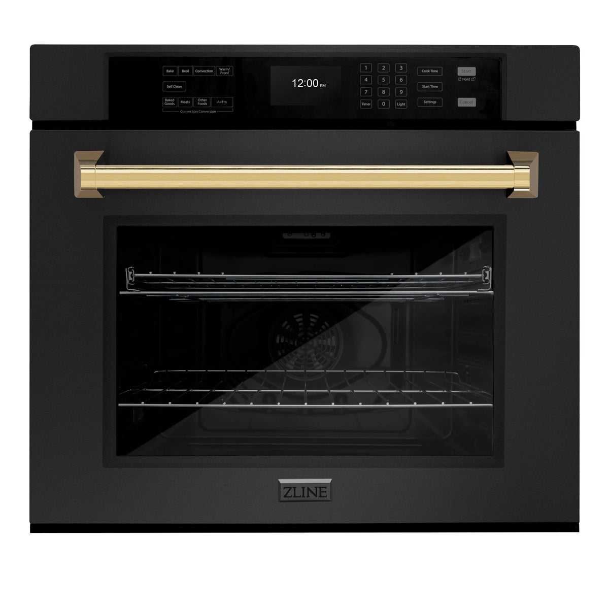 ZLINE - 30 in. Autograph Edition Professional True Convection Single Wall Oven with Air Fry and Self Clean in Black Stainless Steel with Polished Gold Handle