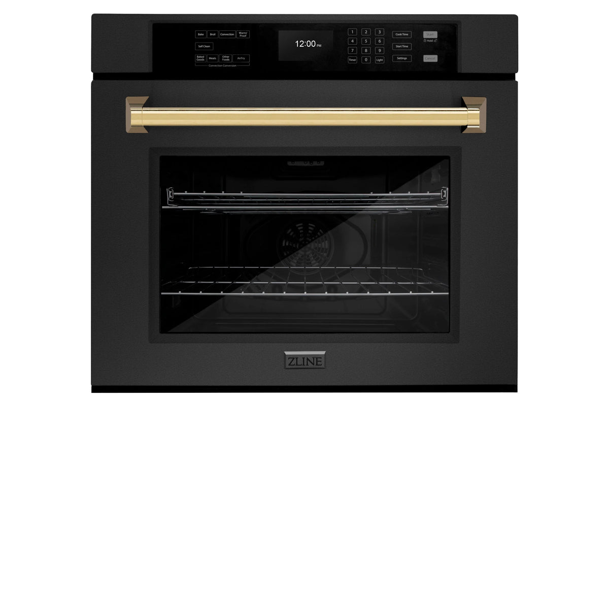 ZLINE - 30 in. Autograph Edition Professional True Convection Single Wall Oven with Air Fry and Self Clean in Black Stainless Steel with Champagne Bronze Handle