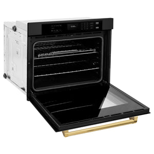 ZLINE - 30 in. Autograph Edition Professional True Convection Single Wall Oven with Air Fry and Self Clean in Black Stainless Steel with Champagne Bronze Handle