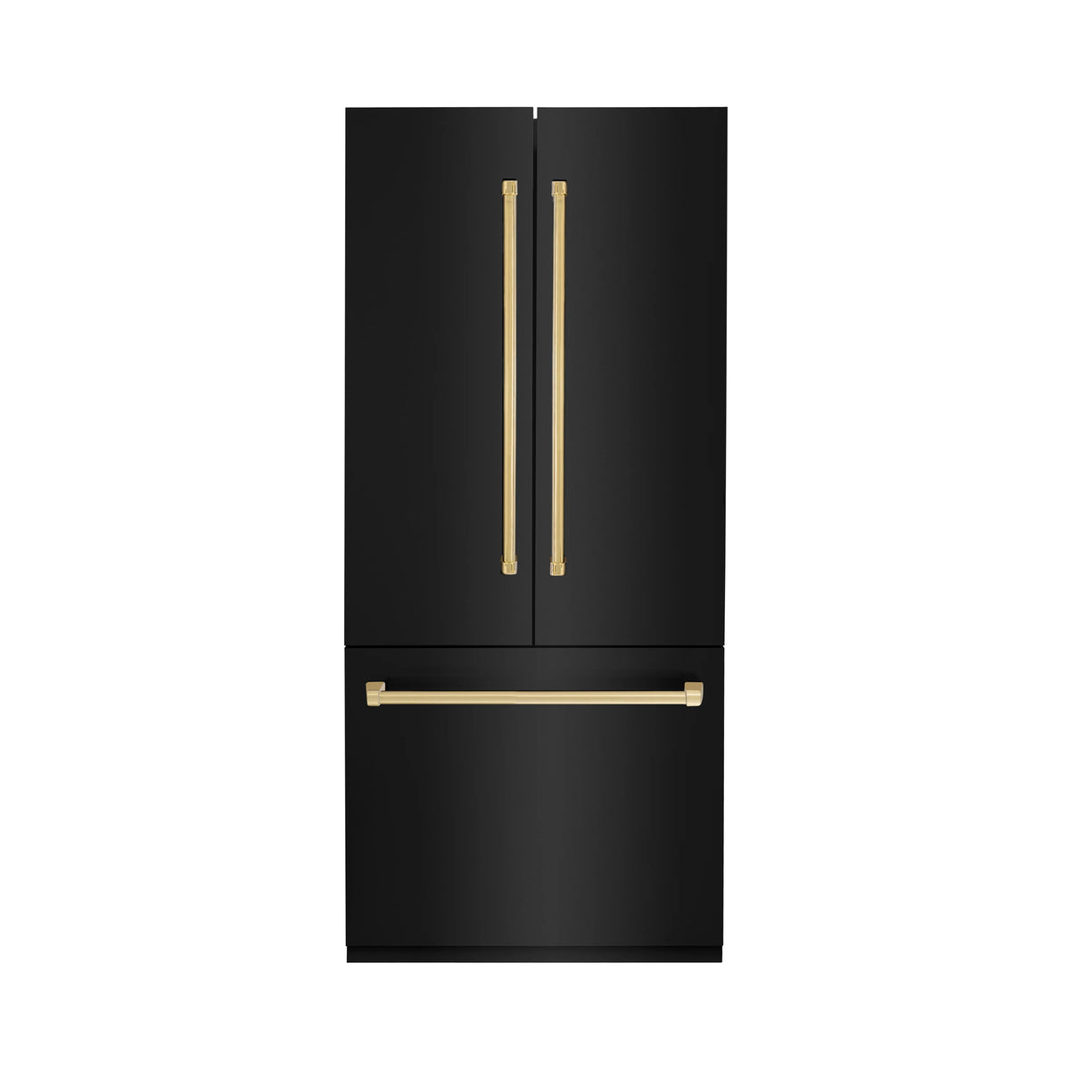 ZLINE - Autograph Edition 36 in. 19.6 cu. ft. French Door Built-In Bottom Freezer Refrigerator with Water Dispenser and Ice Maker in Black Stainless Steel with Polished Gold Accents