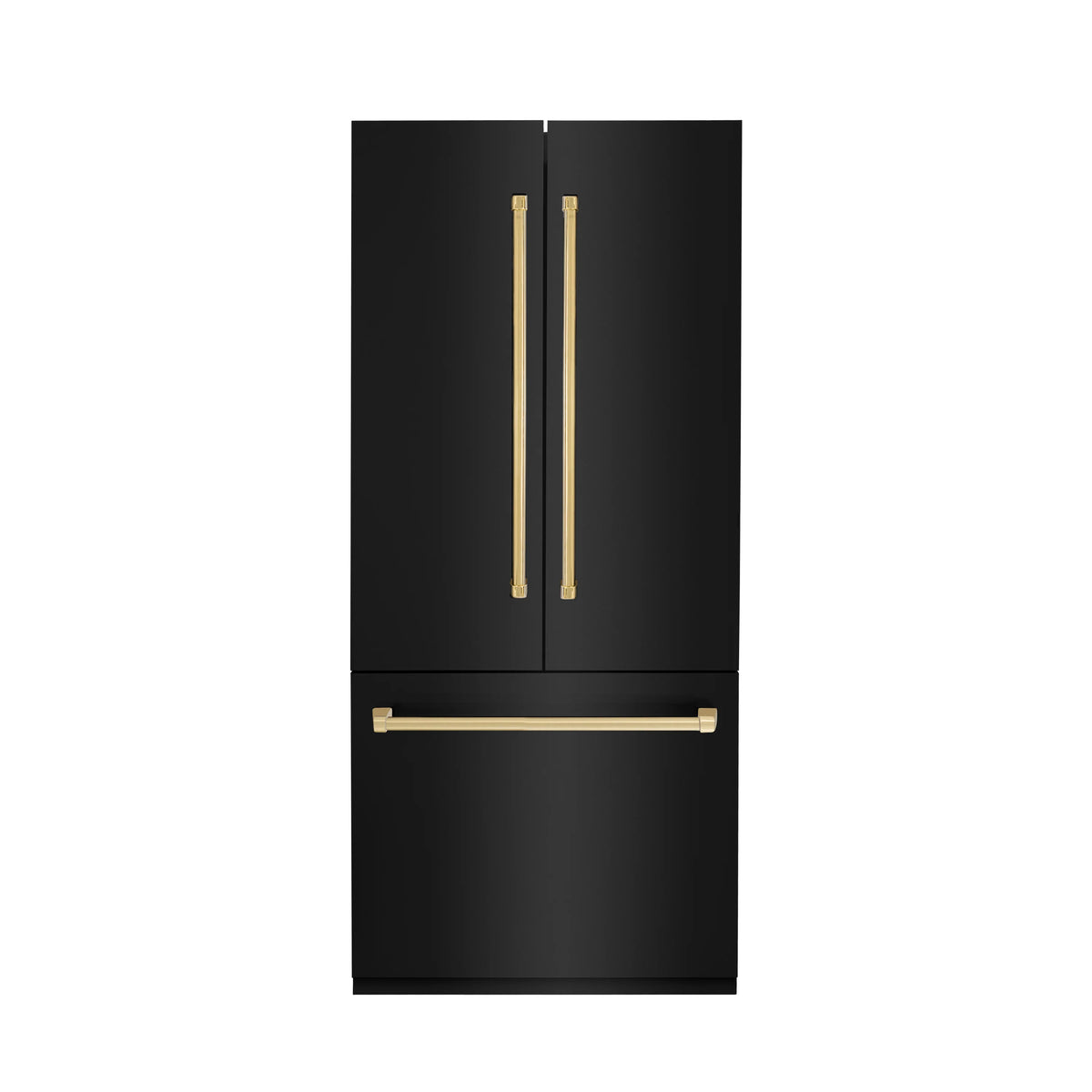 ZLINE - Autograph Edition 36 in. 19.6 cu. ft. French Door Built-In Bottom Freezer Refrigerator with Water Dispenser and Ice Maker in Black Stainless Steel with Polished Gold Accents