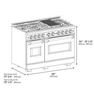 ZLINE - Autograph Edition 48 in. 6.7 cu. ft. Classic Double Oven Dual Fuel Range with 8 Burner Gas Cooktop in Black Stainless Steel and Champagne Bronze Accents