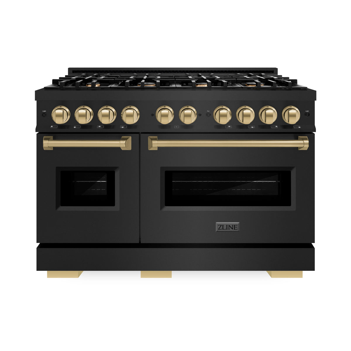 ZLINE - Autograph Edition 48 in. 6.7 cu. ft. Classic Double Oven Dual Fuel Range with 8 Burner Gas Cooktop in Black Stainless Steel and Champagne Bronze Accents