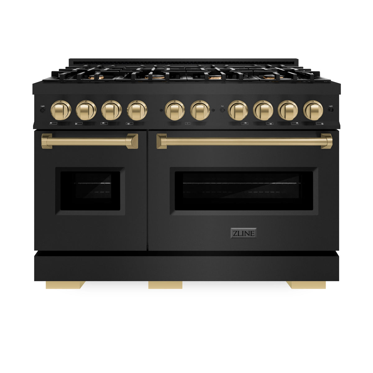 ZLINE - Autograph Edition 48 in. 6.7 cu. ft. Classic Double Oven Gas Range with 8 Burner Cooktop in Black Stainless Steel and Champagne Bronze Accents