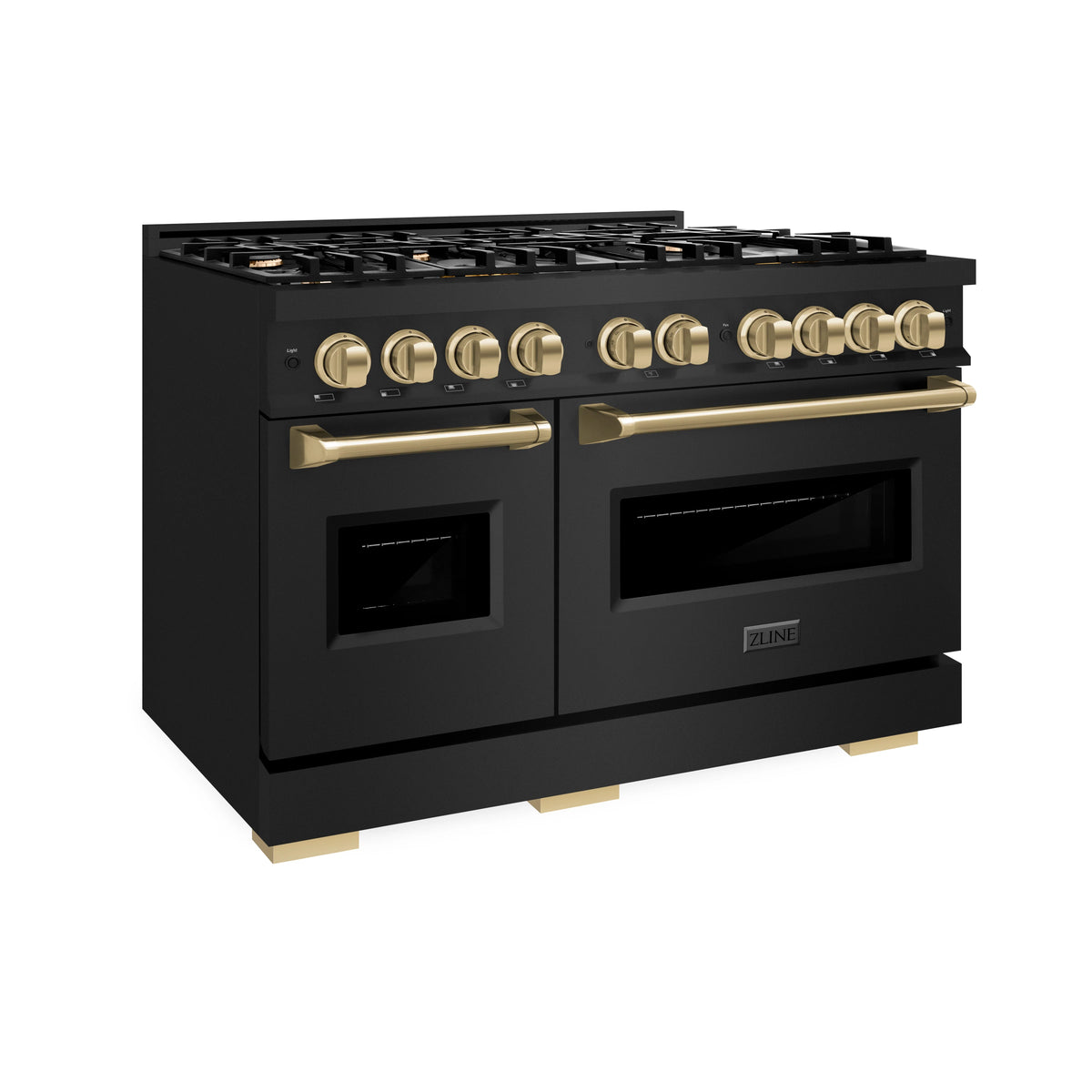ZLINE - Autograph Edition 48 in. 6.7 cu. ft. Classic Double Oven Gas Range with 8 Burner Cooktop in Black Stainless Steel and Champagne Bronze Accents