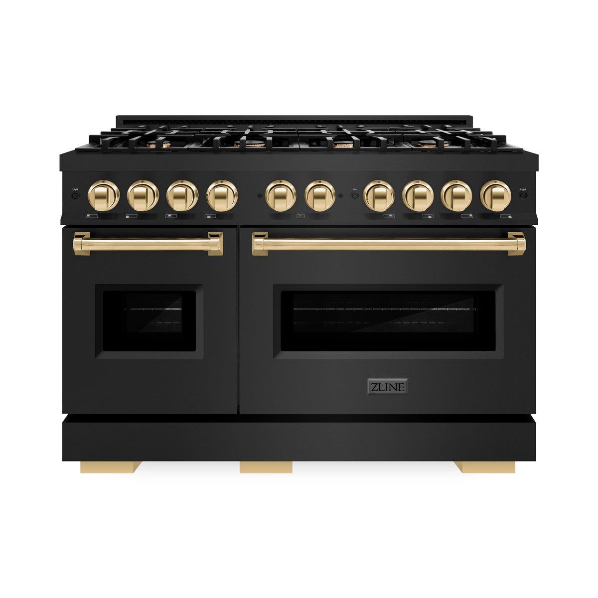 ZLINE - Autograph Edition 48 in. 6.7 cu. ft. Classic Double Oven Gas Range with 8 Burner Cooktop in Black Stainless Steel and Polished Gold Accents