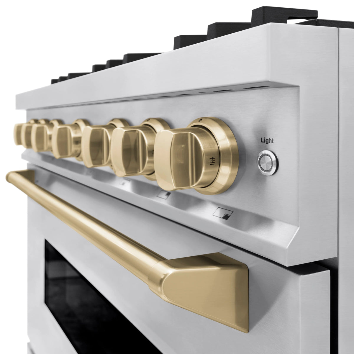 ZLINE - Autograph Edition 36 in. 5.2 cu. ft. Classic Dual Fuel Range with 6 Burner Gas Cooktop and Electric Convection Oven in Stainless Steel with Champagne Bronze Accents