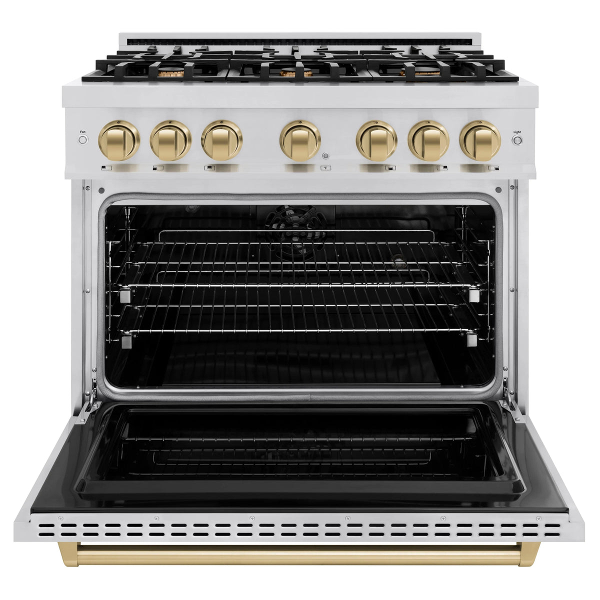 ZLINE - Autograph Edition 36 in. 5.2 cu. ft. Classic Dual Fuel Range with 6 Burner Gas Cooktop and Electric Convection Oven in Stainless Steel with Champagne Bronze Accents