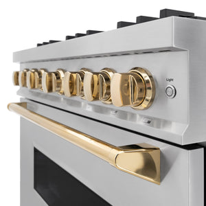 ZLINE - Autograph Edition 36 in. 5.2 cu. ft. Classic Dual Fuel Range with 6 Burner Gas Cooktop and Electric Convection Oven in Stainless Steel with Polished Gold Accents