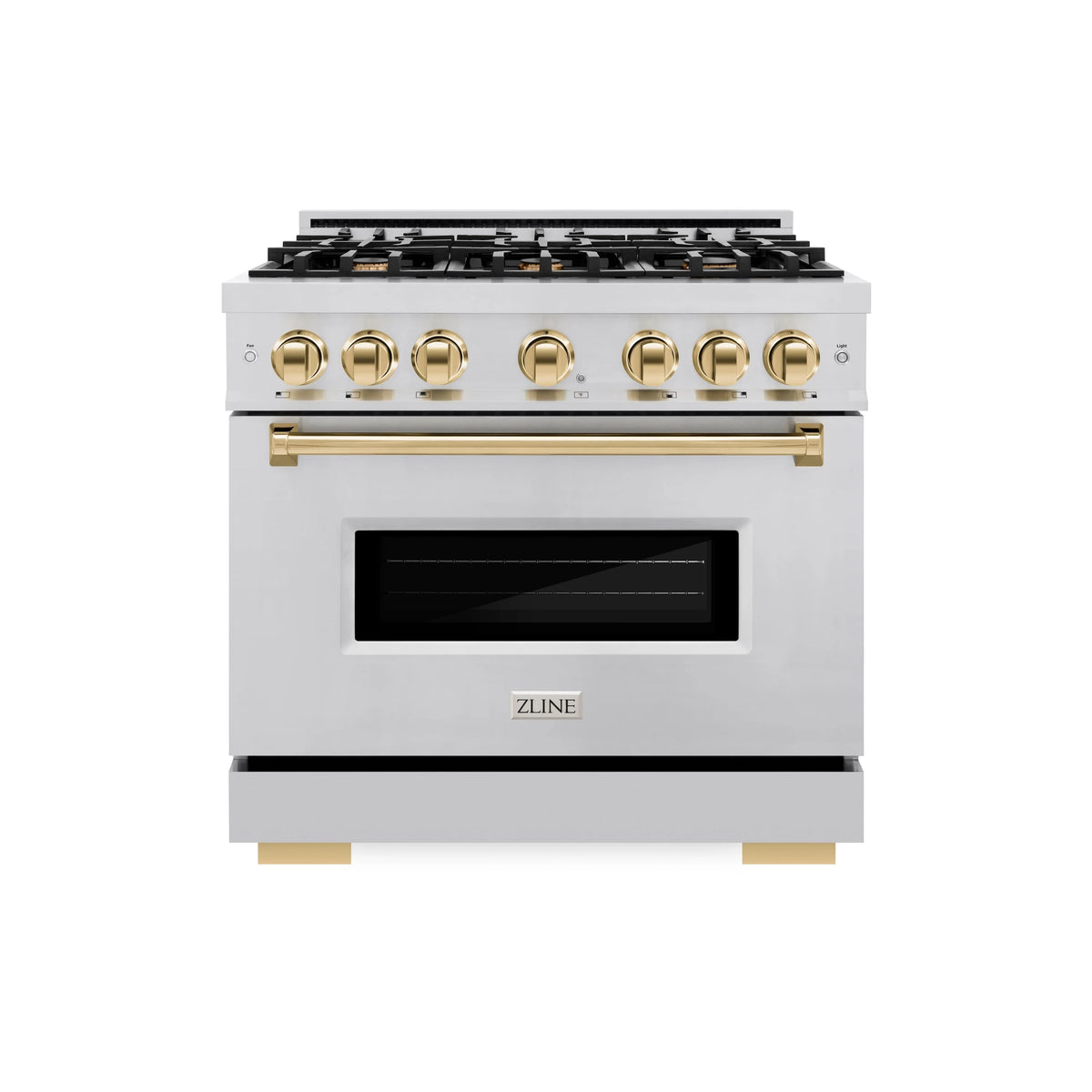 ZLINE - Autograph Edition 36 in. 5.2 cu. ft. Classic Dual Fuel Range with 6 Burner Gas Cooktop and Electric Convection Oven in Stainless Steel with Polished Gold Accents
