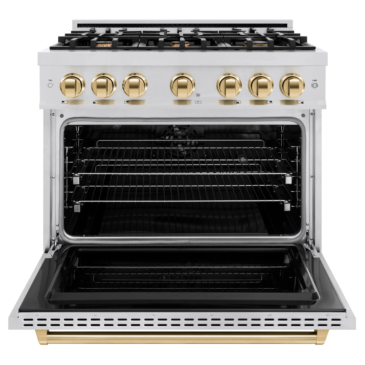 ZLINE - Autograph Edition 36 in. 5.2 cu. ft. Classic Dual Fuel Range with 6 Burner Gas Cooktop and Electric Convection Oven in Stainless Steel with Polished Gold Accents