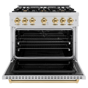 ZLINE - Autograph Edition 36 in. 5.2 cu. ft. Classic Dual Fuel Range with 6 Burner Gas Cooktop and Electric Convection Oven in Stainless Steel with Polished Gold Accents