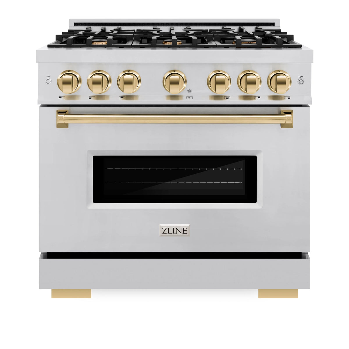 ZLINE - Autograph Edition 36 in. 5.2 cu. ft. Classic Dual Fuel Range with 6 Burner Gas Cooktop and Electric Convection Oven in Stainless Steel with Polished Gold Accents