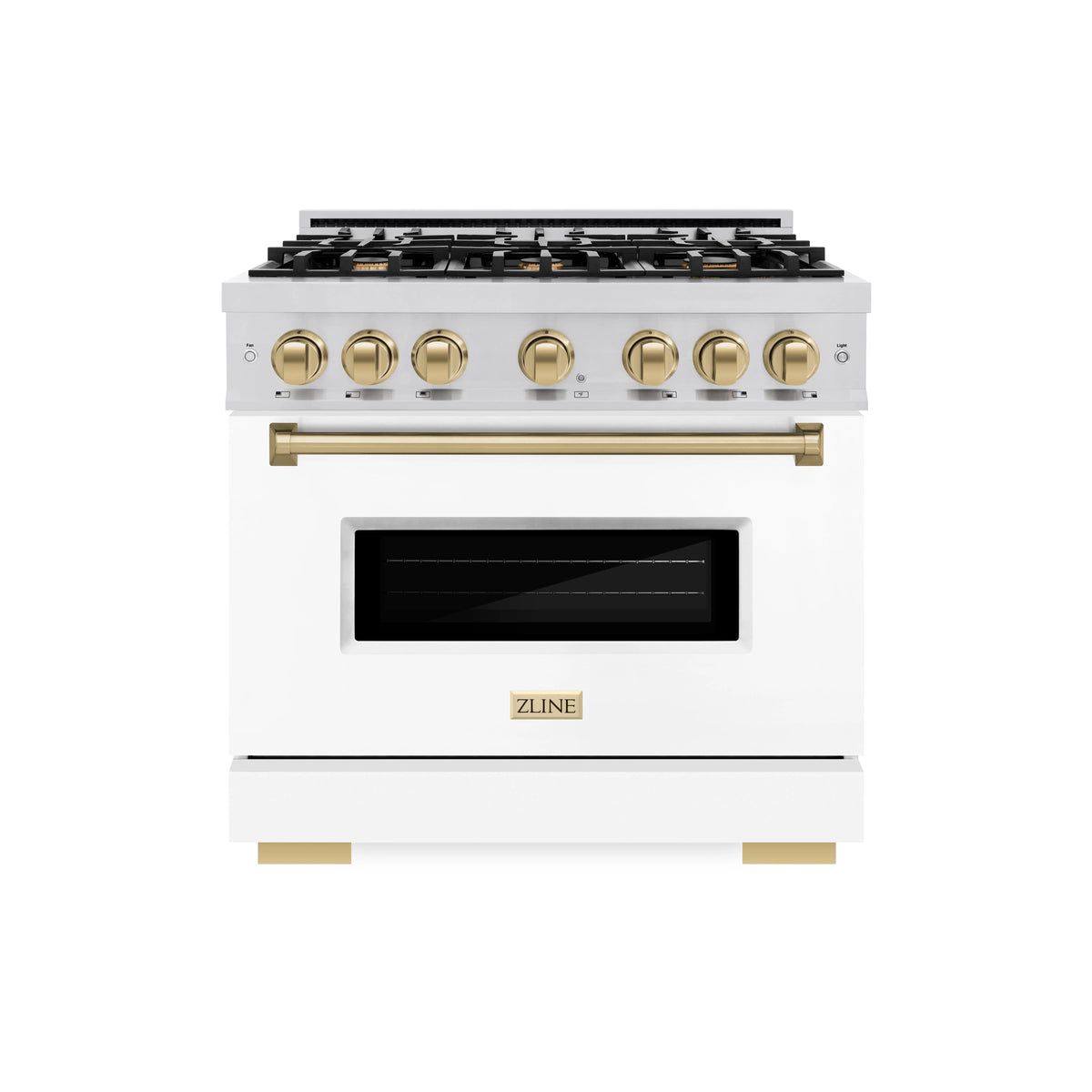 ZLINE - Autograph Edition 36 in. 5.2 cu. ft. Classic Dual Fuel Range with 6 Burner Gas Cooktop and Electric Convection Oven in Stainless Steel with White Matte Door and Champagne Bronze Accents
