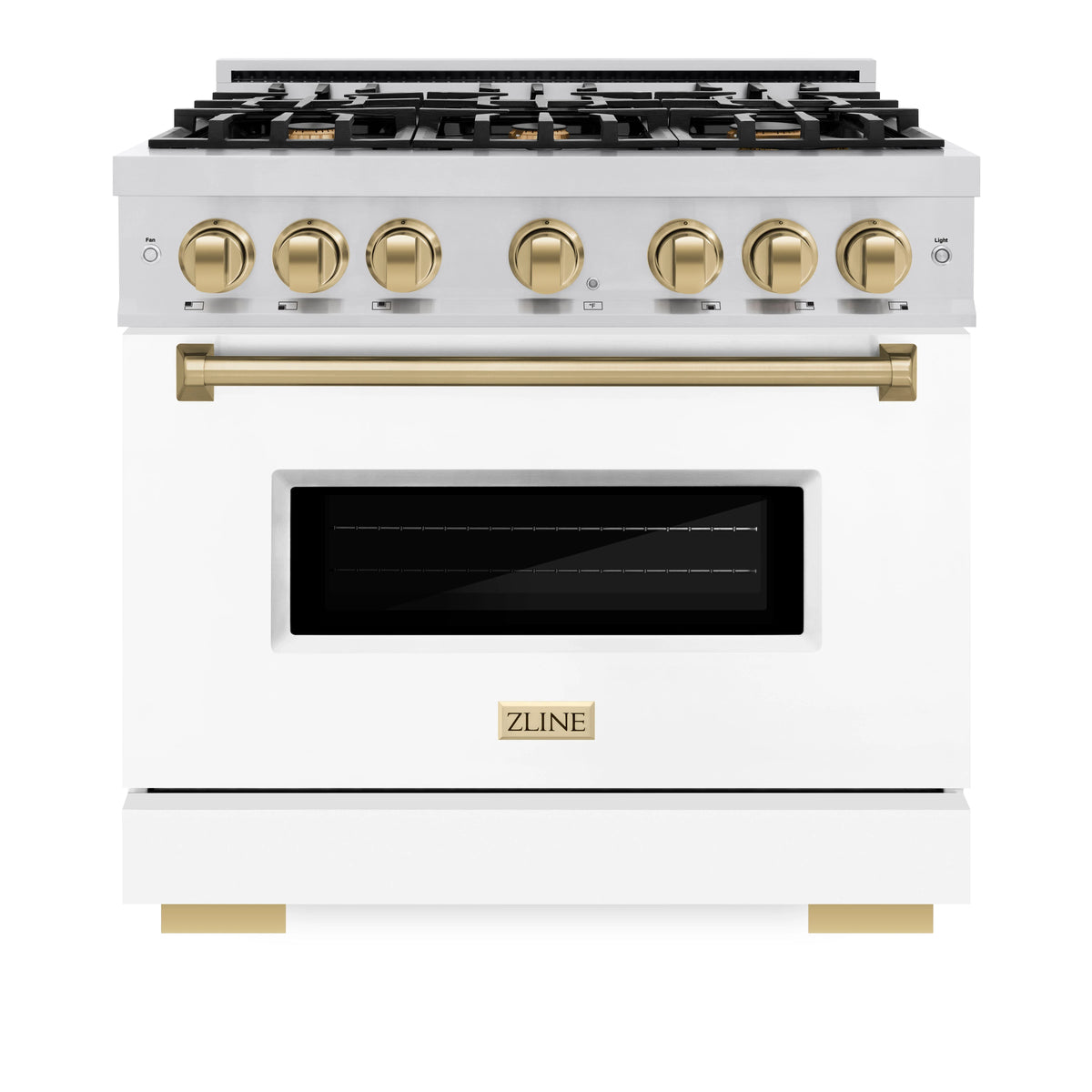 ZLINE - Autograph Edition 36 in. 5.2 cu. ft. Classic Dual Fuel Range with 6 Burner Gas Cooktop and Electric Convection Oven in Stainless Steel with White Matte Door and Champagne Bronze Accents