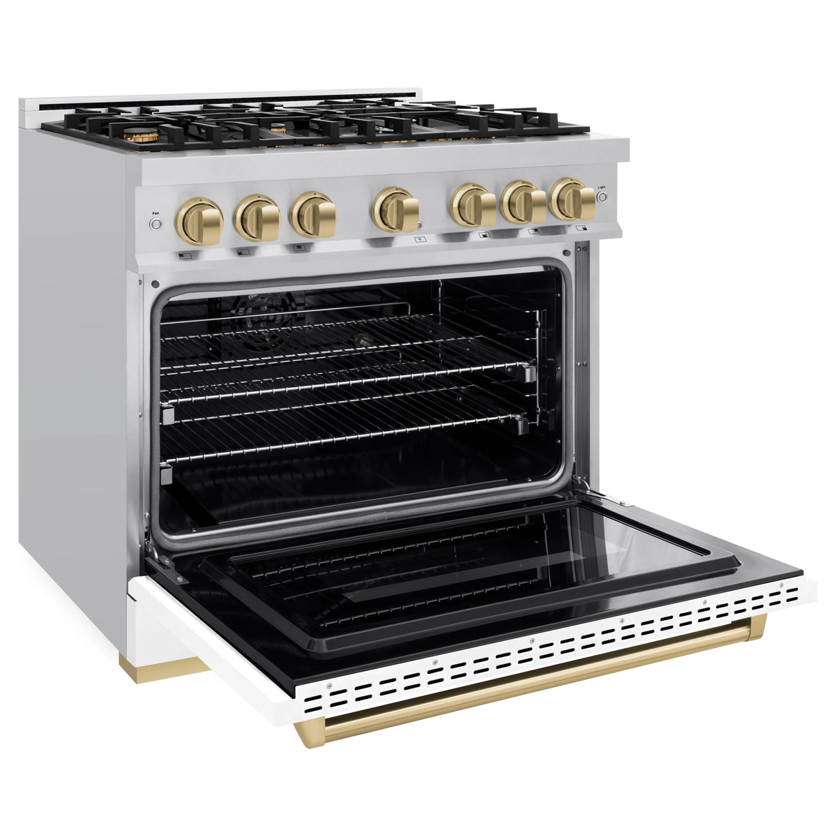 ZLINE - Autograph Edition 36 in. 5.2 cu. ft. Classic Dual Fuel Range with 6 Burner Gas Cooktop and Electric Convection Oven in Stainless Steel with White Matte Door and Champagne Bronze Accents
