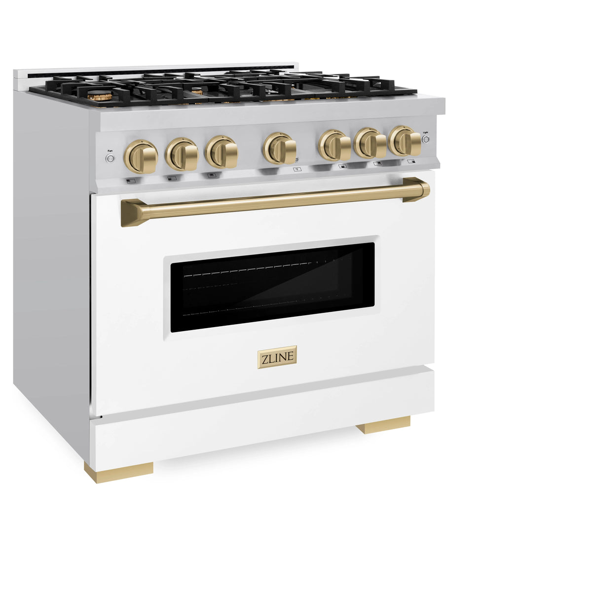 ZLINE - Autograph Edition 36 in. 5.2 cu. ft. Classic Dual Fuel Range with 6 Burner Gas Cooktop and Electric Convection Oven in Stainless Steel with White Matte Door and Champagne Bronze Accents