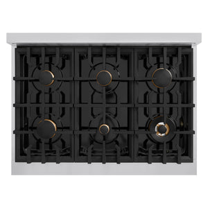 ZLINE - Autograph Edition 36 in. 5.2 cu. ft. Classic Dual Fuel Range with 6 Burner Gas Cooktop and Electric Convection Oven in Stainless Steel with White Matte Door and Champagne Bronze Accents