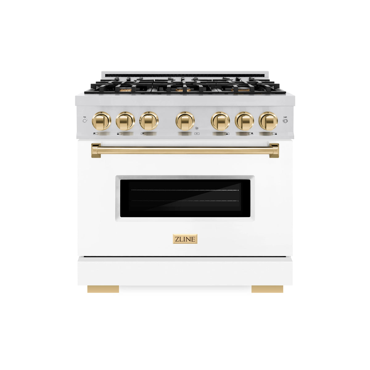 ZLINE - Autograph Edition 36 in. 5.2 cu. ft. Classic Dual Fuel Range with 6 Burner Gas Cooktop and Electric Convection Oven in Stainless Steel with White Matte Door and Polished Gold Accents