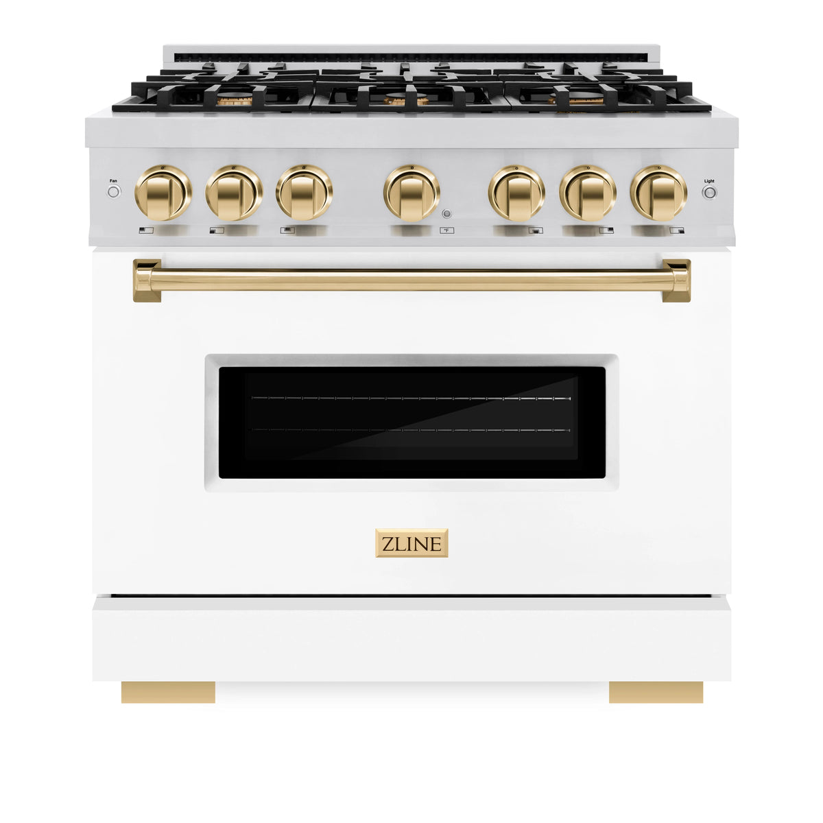 ZLINE - Autograph Edition 36 in. 5.2 cu. ft. Classic Dual Fuel Range with 6 Burner Gas Cooktop and Electric Convection Oven in Stainless Steel with White Matte Door and Polished Gold Accents