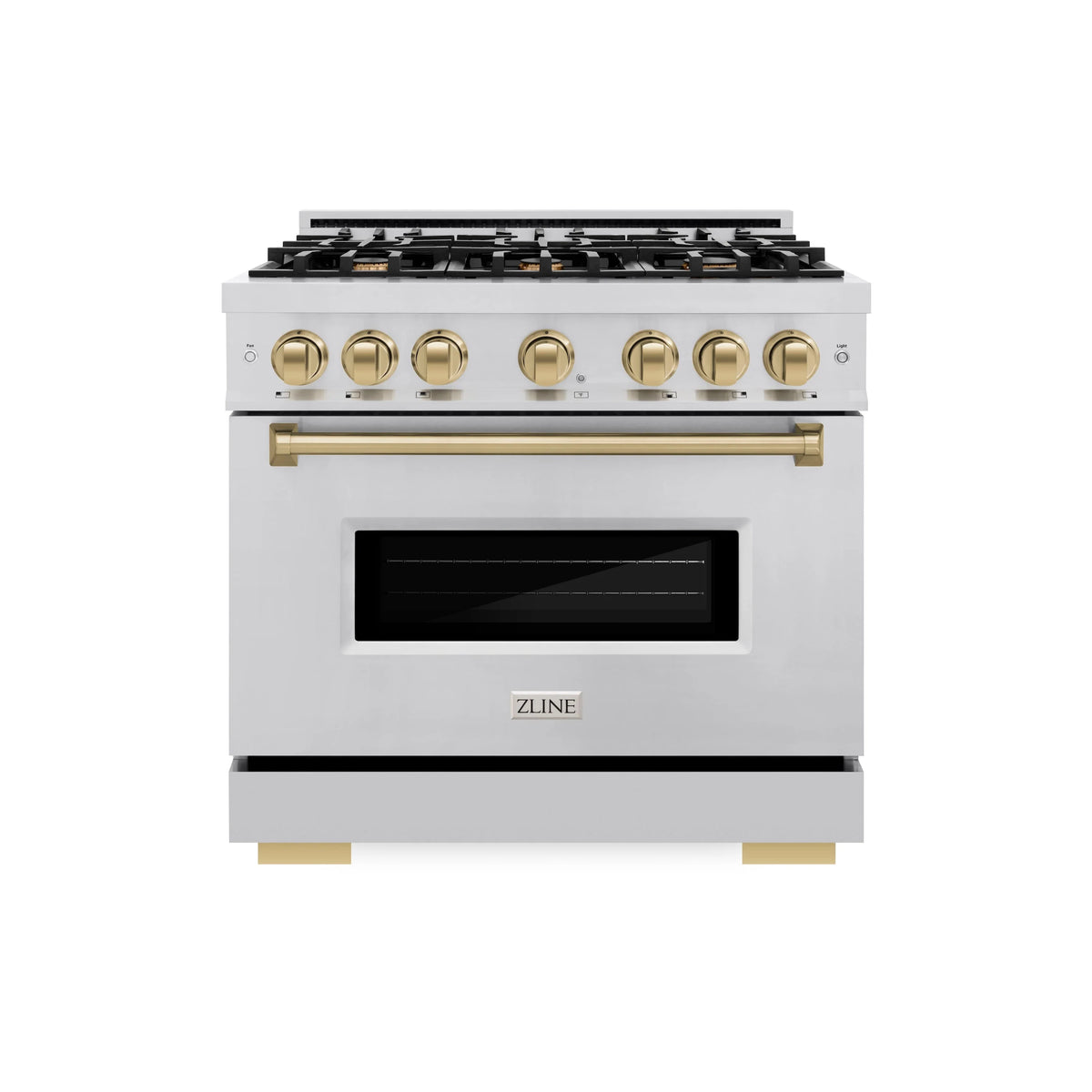 ZLINE - Autograph Edition 36 in. 5.2 cu. ft. Classic Gas Range with 6 Burner Cooktop and Convection Gas Oven in Stainless Steel and Champagne Bronze Accents
