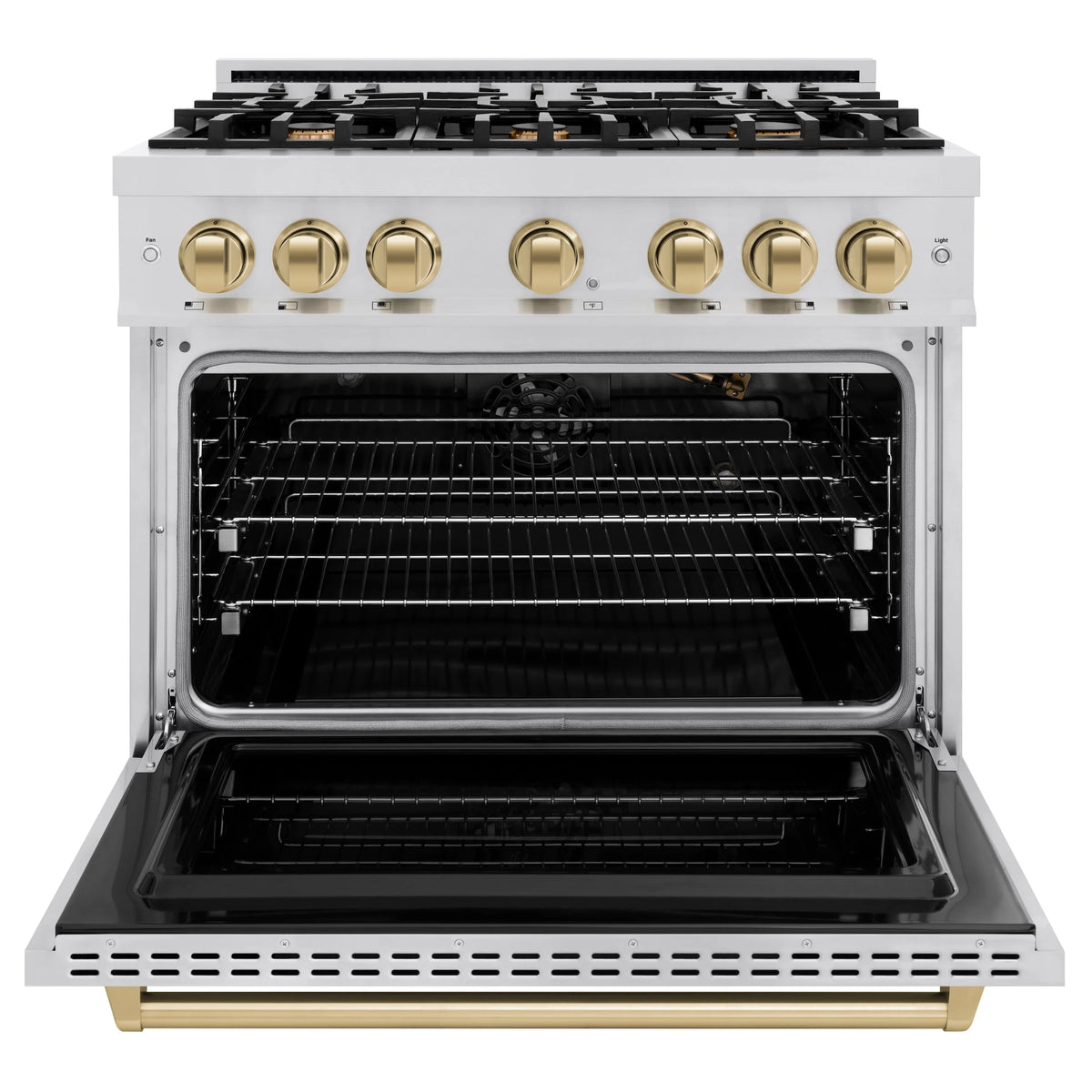 ZLINE - Autograph Edition 36 in. 5.2 cu. ft. Classic Gas Range with 6 Burner Cooktop and Convection Gas Oven in Stainless Steel and Champagne Bronze Accents