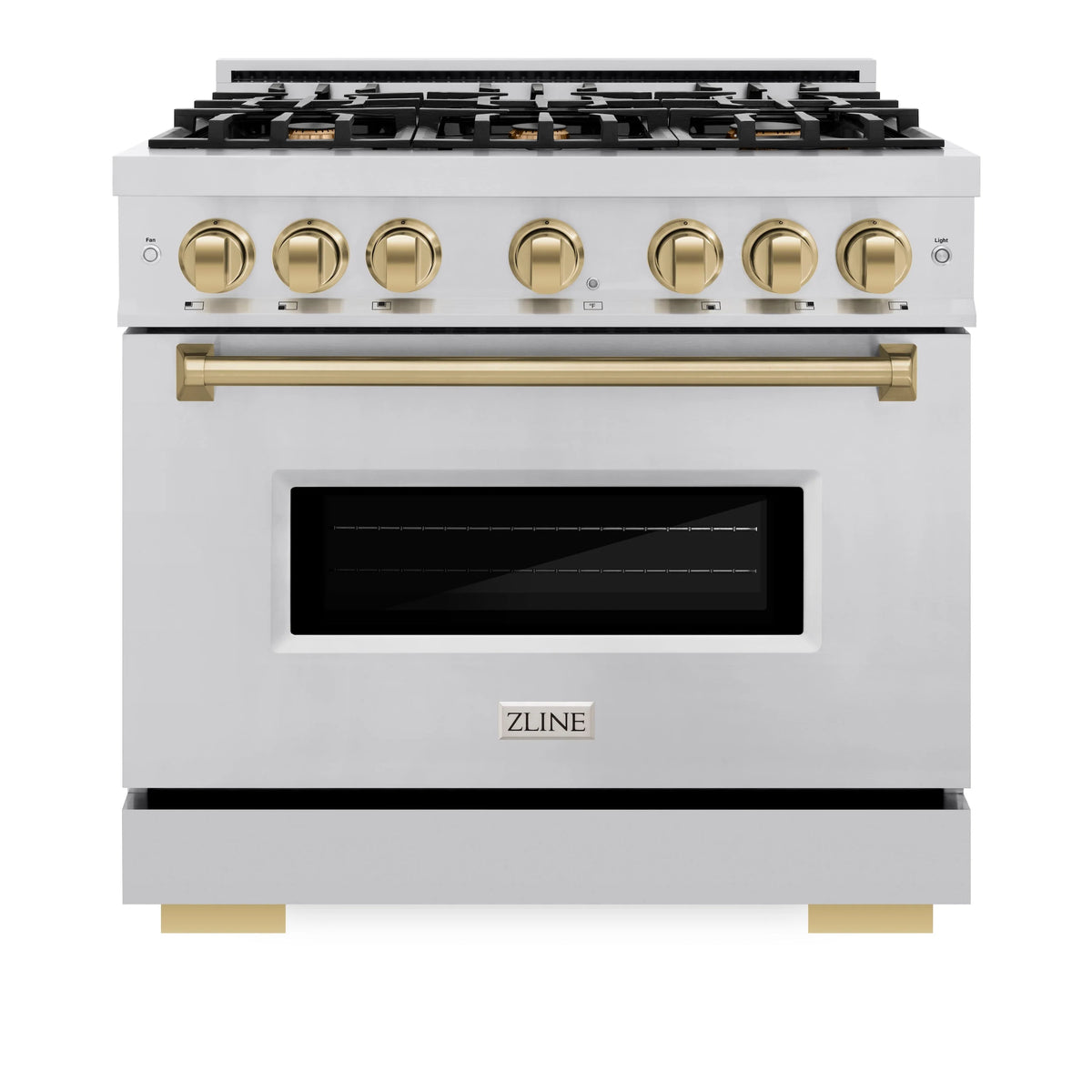 ZLINE - Autograph Edition 36 in. 5.2 cu. ft. Classic Gas Range with 6 Burner Cooktop and Convection Gas Oven in Stainless Steel and Champagne Bronze Accents