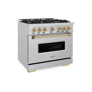 ZLINE - Autograph Edition 36 in. 5.2 cu. ft. Classic Gas Range with 6 Burner Cooktop and Convection Gas Oven in Stainless Steel and Champagne Bronze Accents