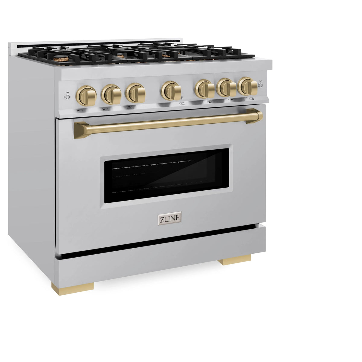 ZLINE - Autograph Edition 36 in. 5.2 cu. ft. Classic Gas Range with 6 Burner Cooktop and Convection Gas Oven in Stainless Steel and Champagne Bronze Accents