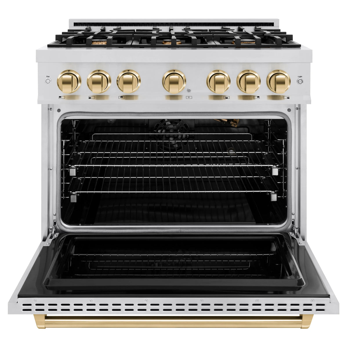 ZLINE - Autograph Edition 36 in. 5.2 cu. ft. Classic Gas Range with 6 Burner Cooktop and Convection Gas Oven in Stainless Steel and Polished Gold Accents