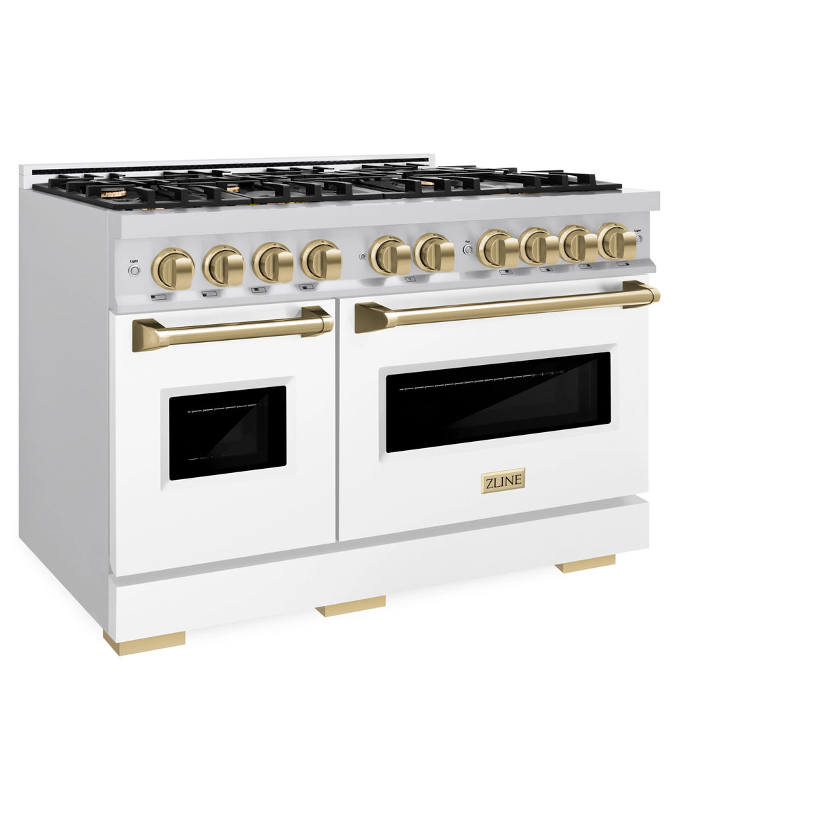 ZLINE - Autograph Edition 48 in. 6.7 cu. ft. Classic Double Oven Dual Fuel Range with 8 Burner Gas Cooktop in Stainless Steel with White Matte Doors and Champagne Bronze Accents