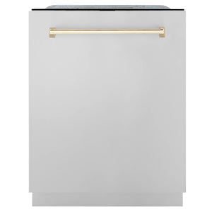 ZLINE 30" Autograph Edition Kitchen Package with Stainless Steel Dual Fuel Range, Range Hood, Dishwasher and Refrigeration with Gold Accents