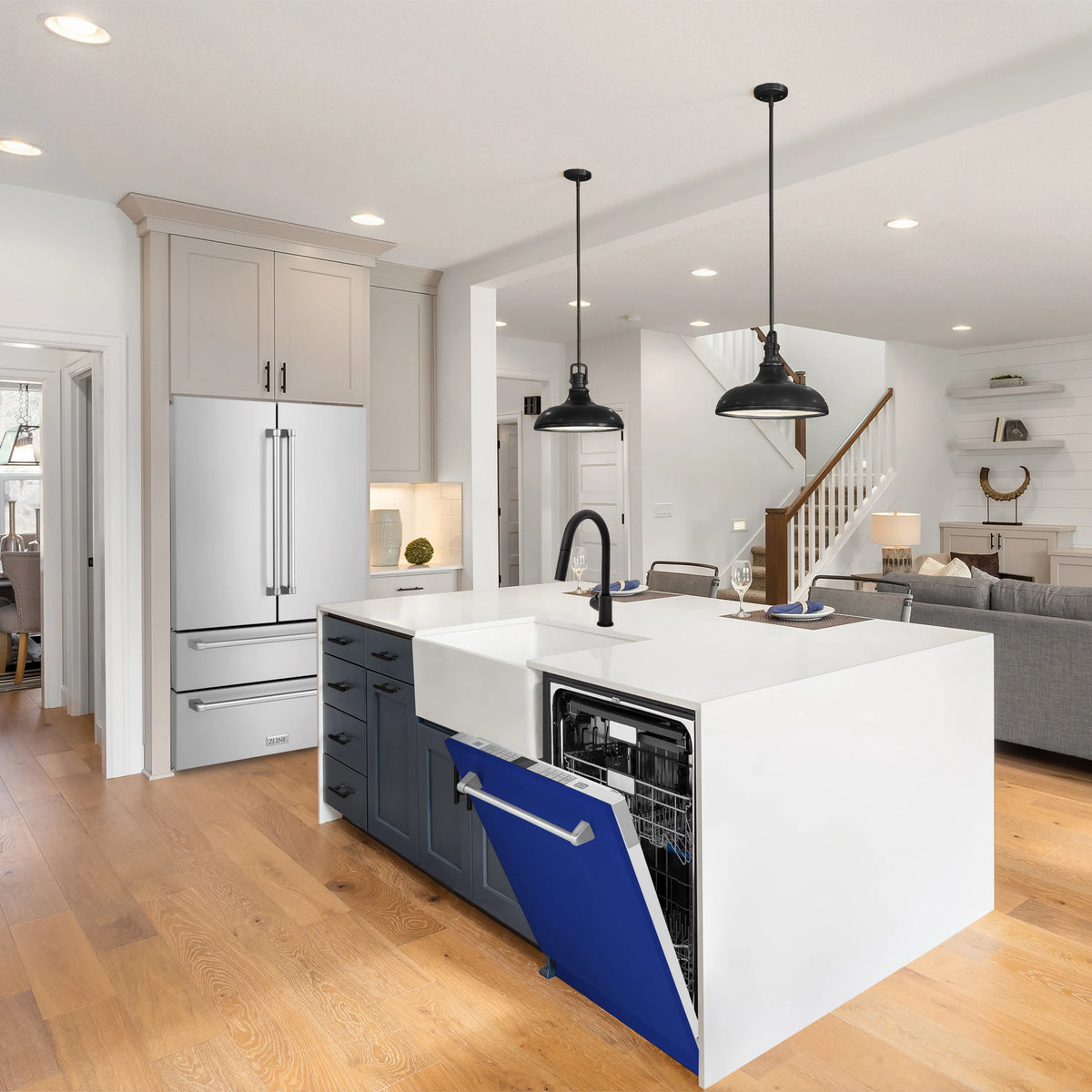 ZLINE 24&quot; Monument Series 3rd Rack Top Touch Control Dishwasher in Blue Gloss with Stainless Steel Tub, 45dBa