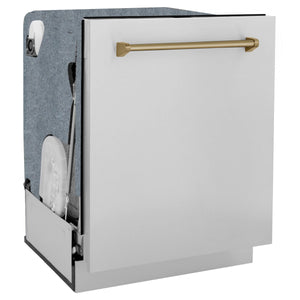 ZLINE 36" Autograph Edition Kitchen Package, Stainless Steel Dual Fuel Range, Range Hood, Dishwasher, Refrigeration, Champagne Bronze Accents