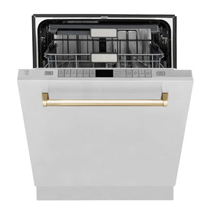 ZLINE - 36" Autograph Edition Kitchen Package with Stainless Steel Dual Fuel Range, Range Hood and Dishwasher with Gold Accents