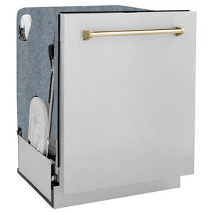ZLINE - 36" Autograph Edition Kitchen Package with Stainless Steel Dual Fuel Range, Range Hood and Dishwasher with Gold Accents