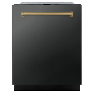 ZLINE Autograph Edition 24" 3rd Rack Top Touch Control Tall Tub Dishwasher in Black Stainless Steel, Champagne Bronze Handle